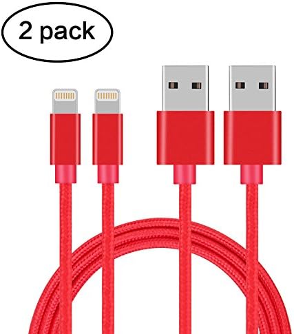 Lightning Cable,Gulf Y 2Pack 10FT/3M Nylon Braided 8pin USB Charging Cables Sync Charger Cord for Apple iPhone 7/7 Plus/6/6s/6 plus/6s plus, 5c/5s/5/SE, iPad Air/Mini/Pro, iPod Nano/Touch (2Pack-Red)