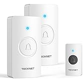 TECKNET Wireless Doorbell, Door Bells Wireless IP65 Waterproof Battery Operated Cordless Door Chime Kit up to 1300ft Long Ran