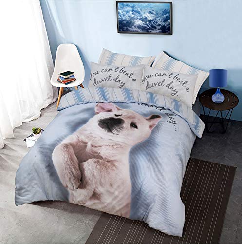 Eirene Threadz Parure de lit avec taies d'oreiller en polycoton imprimé Motif licorne/éléphant/chat, Polycoton, Duvet Day Blue, Double