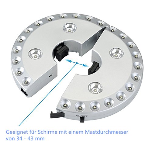 KINGSO LED-Schirmleuchte 28 LEDs 3 Modi Sonnenschirm Lampe Schirmlicht Zelt Licht Campingleuchte Nachtlicht 4 AA Batteriebetrieben für Camping Garten Outdoor - 5