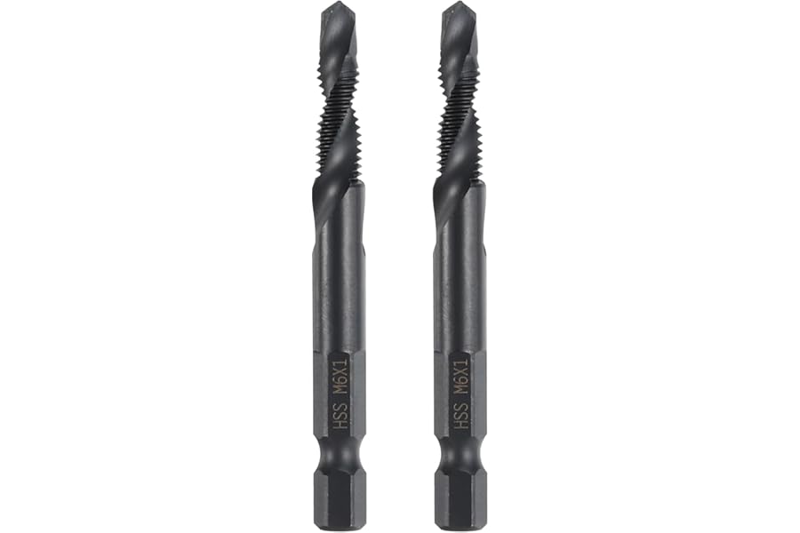 sourcing map 2pcs Combination Drill and Tap Bits Metric M6 x 1 Thread 1/4" Hex Shank Nitride Coated Threading Screw Taps 4341 High Speed Steel Machine Drilling Tapping Tool Kit
