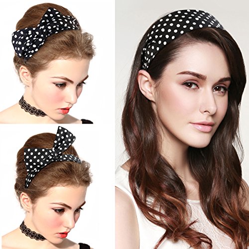 PIXNOR Haarband POLKA DOTS Rockabilly Draht biegbar Bunny Ohr binden Bow Stirnband Haarschmuck Geschenk Gift, 2 Stück - 5