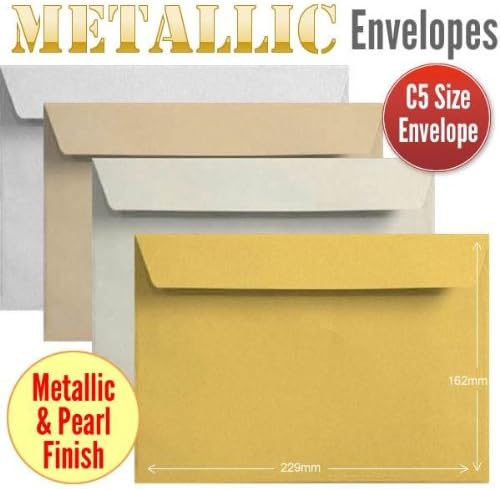100 C5 Metallic Colour Envelopes. Multi Coloured C5 Peel & Seal Metallic Envelopes.