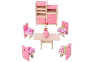 Zerodis 1:12 Mini Puppenhaus Möbel Sets Holz Miniatur Möbel Pretend Play Spielzeug Simulation Schlafzimmer Spielzeug Set für Kinder (Esszimmer)