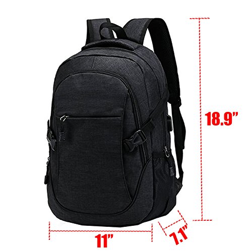 Laptop Rucksack Tasche - Nylon Computer Tasche Schulrucksack Rucks  cke mit USB Ladeanschluss f  r 15 6 Zoll Laptop und Notebook Schwarz