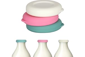 YUECDA Milk Bottle Tops [One Pint, NOT 1L] Reusable Silicone Mixed without Bottle, Perfect Fit for UK One Pint Milk Glass Bottles, Dishwasher Safe, 100% Leakproof, Multicolour (3 pcs)