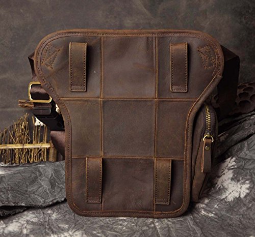 Le'aokuu Herren Leder Hüfttasche Gürteltasche Radfahren Schulter Tropfen Bein Tasche Beutel 3108 braun