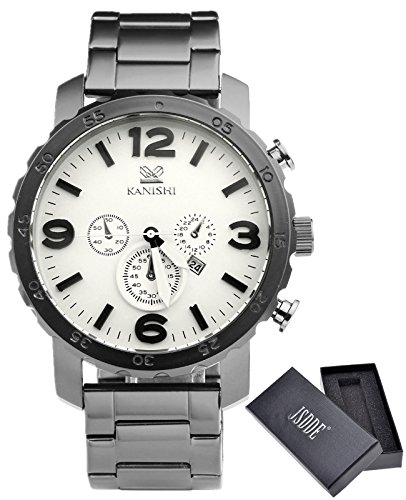 JSDDE Herren-Armbanduhr XL Uhren Herren Edelstahl-Band Kalenderuhr Traveler unecht Chronograph Analog Quarzuhr,Schwarz/Weiss JSDDE Herren-Armbanduhr XL Uhren Herren Edelstahl-Band Kalenderuhr Traveler unecht Chronograph Analog Quarzuhr,Schwarz/Weiss