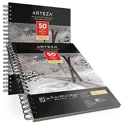 Arteza Carnet croquis gris | 2 livres pour croquis 210x297mm | 100 feuilles en tout 118 g/m2 | Cahier rigide spirale | Pour crayon mine, crayons de couleur, craie, fusain, stylos-gel, pastels