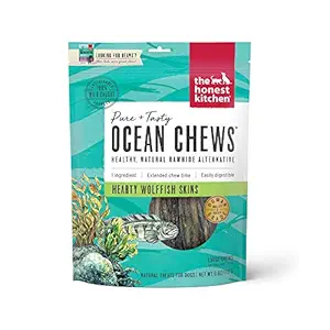 The Honest Kitchen Beams Grain-Free Dog Chew Treats - Natural Human Grade Dehydrated Fish Skins, 6 oz Tall