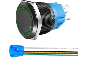 Gebildet 22mm Rostfritt stål Momentan Tryckknapp 12V-24V LED 1NO1NC SPDT ON Off Vattentät Knapp med Tråduttag (grön LED&svart