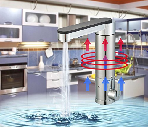 JNOD SJB-30 Rostfreier Stahl 220V Sofortig Tankless Elektrisch Heizgerät Küchenarmaturen, 180°Schwenken Heiß&kalt elektrische Warmwasserbereiter mit 1 Personenschutz-Stecker für Küche, Badezimmer, Waschraum - 2