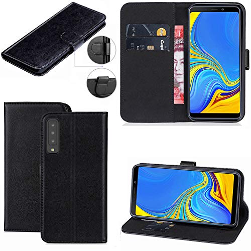 Case For Samsung Galaxy A7 2018, Leather Wallet Flip Book Stand View Card Holder Cover For Samsung Galaxy A7 2018 (A750) (Black Book)
