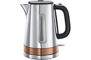 Russell Hobbs Bouilloire Electrique [Puissante & moderne] Luna Inox Cuivre (1,7l, 2400W, Ebullition rapide,Filtre anticalcaire amovible, Bec verseur précis,ouverture automatique du couvercle) 23211-70