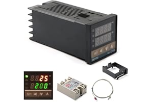 Iriisy Controlador de Temperatura Pid Inteligente Controlador de Temperatura Digital Rex-C100 110V-240V AC, Relé de Estado Sólido de 40A Termopar K, Módulo de relé de estado sólido SSR-40DA 40A DC-AC