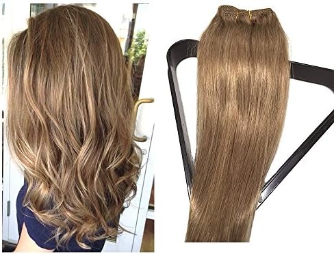Remy Clip in Hair Extensions 100% Real Human Hair Extensions for Women 7 PCS Per Set, 38cm 45cm 50cm 55cm with Different Colors (55cm, No.12 Golden Brown)