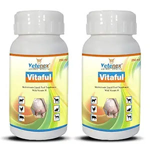 VETENEX Vitaful - Vitamin H, Multivitamin Liquid Supplement for Cattle, Poultry, Sheep & Livestock Animals (250ml x 2) Combo - Pack of 2
