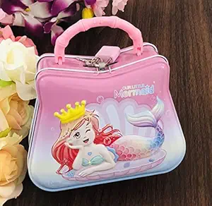 PRABODH Cute Attractive Cartoon Mermaid Money Piggy Bank Box with Security Lock & Keys for Kids Money Saving Storage Coin Collector Box for Boys & Girls (Pack of 1 , Multicolor)