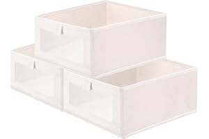 lompyeu Aufbewahrungsbox,3er Set Boxen Aufbewahrung,Faltbox Aufbewahrungskiste Ordnungsbox mit Transparentem Sichtfenster,für Regale, Schränke, Spielzeug und mehr(40 x 27x 17cm)
