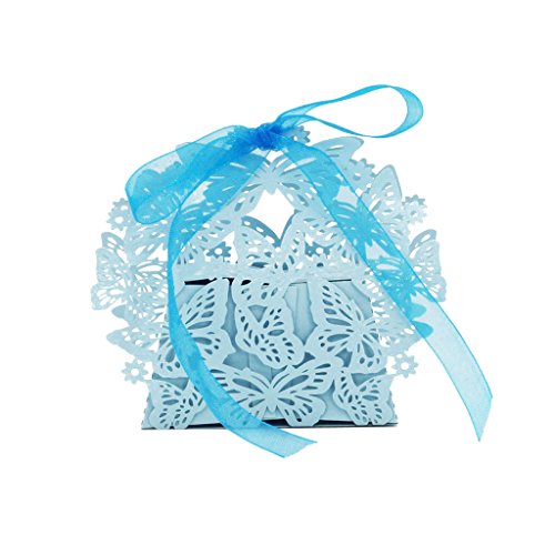 Preisvergleich Produktbild 20x Schmetterling Schnitt Bonbons Süß Box W / Band Hochzeitsfestbevorzugung Geschenk Blau