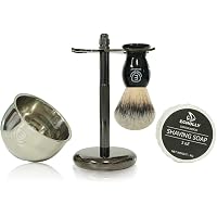 thumbnail image 2 of Wismee 3 In 1 Shaving Brush Set Shaving Soap Bowl & Shaving Stand & Badger Hair Shaving Brush Kit Shaving Cleaning Tool For Men (Silver Soap 2 of 9