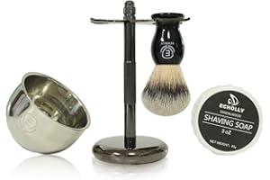 ECHOLLY Premium Shaving Brush Kit-4 in 1 Shaving Brush Set for Men Includes Shaving Brush,Shaving Cream Soap,Stainless Steel Bowl and Safety Shaving Stand for Mens Shaving Gift Set(Black)