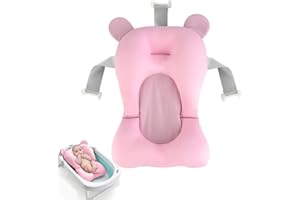 YOPOTIKA Tapis de bain pour bébé - Avec coussin de bain ergonomique pour baignoire bébé - Peu encombrant - Portable et antidérapant - Pour nouveau-né, bébé à partir de 0 mois (rose)