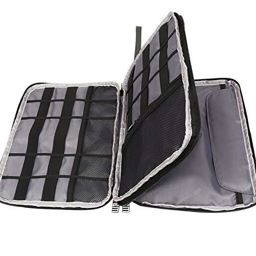 BUBM Reisetasche Organisator Tasche mit Doppelschichte für Elekronik Zubehör Wie Telefon Ladegerät Tasche (Groß, Dunkelblau) - 4