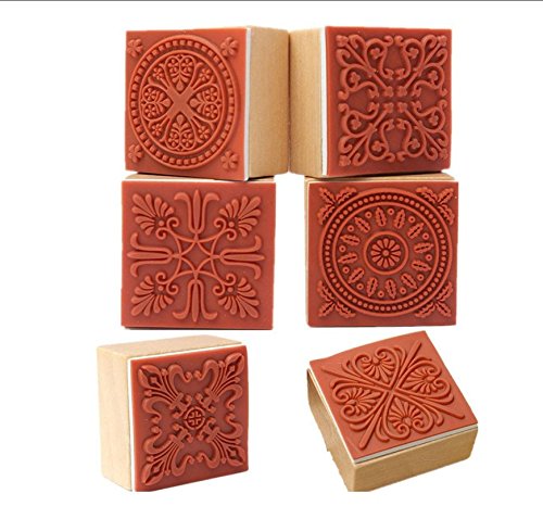 nalmatoionme Retro cuadrado de escritura a mano DIY Craft flor encaje de goma de madera sello