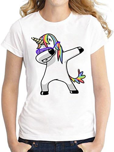 Desshok Womens Novelty Dabbing Unicorn Printed T-Shirt Casual Round Neck Short Sleeve Blouse Tops