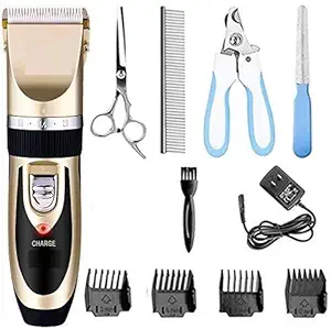 KEEKOS Dogs and Cats Professional Automatic Cordless and Rechargeable Pet Hair Trimmer with LCD Display and Turbo Mode (White)