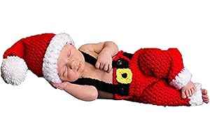 xwanli Baby Newborn Photography Props Handmade Crochet Knitted Hat Overalls Dungarees Christmas Santa Claus Red Outfit Costume, red, 0-6 Monate