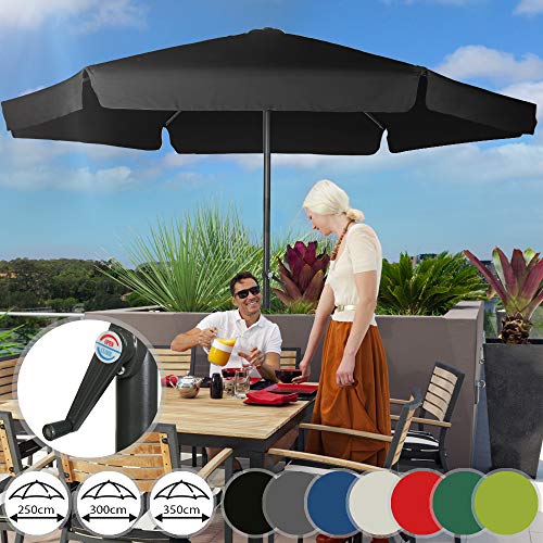 MIADOMODO Sombrilla de Terraza - de Diámetros Ø 250 300/350 cm, Protección Solar UV30+, Mástil de Acero, Sistema de Manivela, Poliéster 160g/m2, Color a Elegir - Parasol con Ventilación