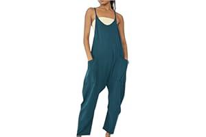 AMhomely Dungarees for Women UK Wide Leg Jumpsuit With Pocket Loose Fit Playsuits Summer Romper Overalls Casual Loose Baggy Pocket Jumpsuit Fashion Playsuit Trousers Overalls Sling Jumpsuit