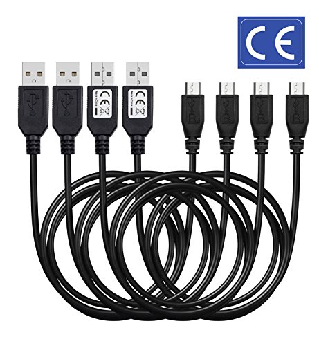 Quntis 4 Pack 1 Meter Extra lange hohes Tempo USB 2.0 Typ micro USB Kabel, A Stecker auf Micro B Sync- und Ladekabel für Android Tablets und Handys, Samsung Galaxy, LG Smartphones, Motorola, Nexus, Sony, Xiao Mi, Kindle Fire und mehr, Schwarz