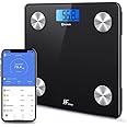 HF 19x Body Composition Indices 28x28cm Platform Smart Scale Bathroom Scales for Body Weight Body Fat Monitor, BMI Muscle Mass Bone iOS Android App Bluetooth Wireless (Black With Blue Backlit Display)
