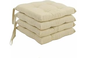 Corredocasa Set di 4 Cuscini per Sedia con Lacci a 4 Punti, Imbottiti e Rivestiti in PoliCotone - Design Confortevole, Made in Italy, Coprisedie in Diversi Colori per Cucina Casa (Beige)