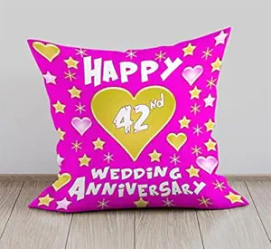 DreamVio Happy 42nd Anniversary Cushion, Gift Cushion for Husband, Wife,Couples, Friends on Birthdays & Anniversaries Color : Rani (12 x 12 inch)