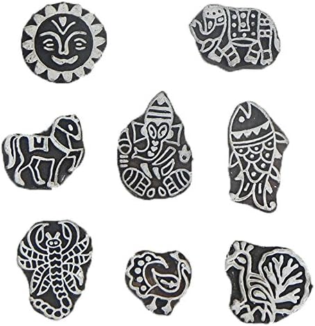 IndianShelf Handmade Mixed Wooden Printing Blocks Textile Crafts Canvas Paper Hand Carved Saree Border Making Pottery Cloth Stamps WB-700