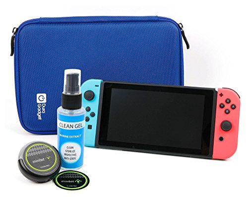 Preisvergleich Produktbild DuraGadget EVA Hartschalen Etui / Case - Blau + Reinigungsroboter / Cleaning Robot / Bildschirmreinigung - Schwarz - für Ihre Nintendo Switch Spielkonsole