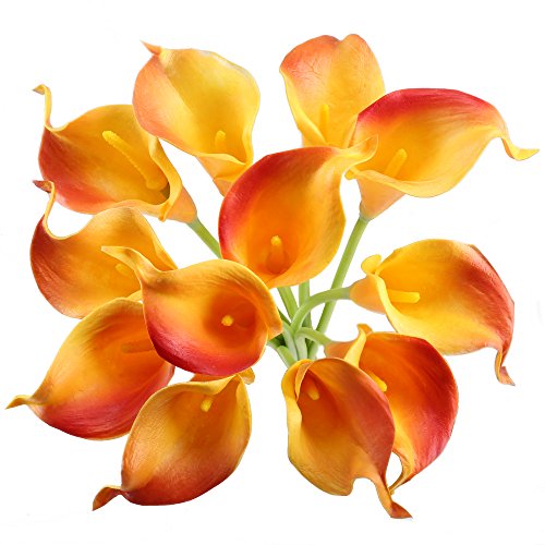 MIHOUNION 12 Stücke Calla Kunstblume Deko Künstliche Blumen Kunstpflanze Blumenstrauß für Zuhause Balkon Tisch Hochzeits Bouquet Dekoration oder zum Vatertag Mutterstag geschenk – Orange - 7