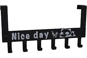 EARNING POWER Wieszak na drzwi, 6 haczyków na drzwi, wieszaki na ubrania na drzwi do sypialni, ubrania, ręczniki, torebki, kurtki, wykonane ze stali węglowej (czarny)