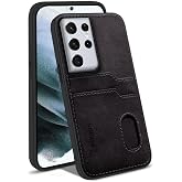 Zebana Samsung Galaxy S21 Ultra ile Uyumlu Kılıf Zebana Kartlıklı L&uuml;x Deri Kılıf Siyah
