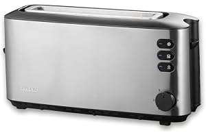 SEVERIN Automatic Long Slot Toaster, automatisk brödrost med bulleinfästning, rostfri brödrost för rostning, avfrostning och