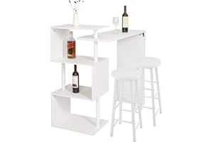 WOLTU Tavolo con 2 Sgabelli Alti Set, Mobili da Bar Bancone con ripiano portaoggetti, Tavolo Alto con Sedia in Acciaio Legno per Cucina, Bianco