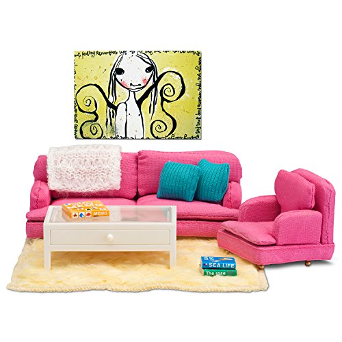 Lundby 60.2083.00 - Wohnzimmer, Minipuppen mit Zubehör, Pink Lundby 60.2083.00 - Wohnzimmer, Minipuppen mit Zubehör, Pink