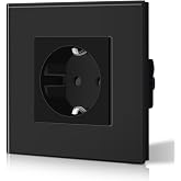 BSEED Wall Plug with Glass, Standard Recessed Sockets, Schuko Single Plug 16A 250V, Power Socket for Kitchen, Bedroom, Office