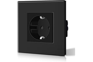 BSEED Enchufe de Pared con Cristal,Enchufes Empotrable Estándar,Toma de Corriente,Seguridad infantil,Fácil de Instalar,M Serie,1 Enchufe,86mm Negro