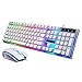 Produktbild Wokee Wireless Tastatur und Maus Set,2.4GHz QWERTZ Deutsches Kabellose Tastatur Layout für Laptop PC Tablet und Smart TV,Regenbogen Farbe Hintergrundbeleuchtung (Weiß)