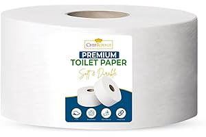 CHEF ROYALE Commercial Mini Jumbo Toilet Roll, 2-ply Premium, Unscented, 1 ROLL OR 12 Rolls (Pack), 557 Sheets per Roll, 6684 Count, Sheet Size: 30.5 cm x 9 cm